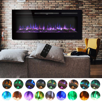 Insert/Wall Hung 50 Inch Electric Log Fireplace Fire Adjustable Flicker Remote