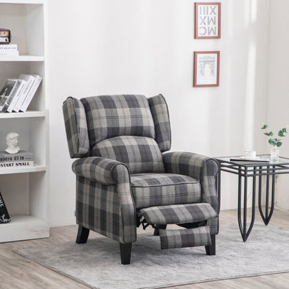 Upholstered Tartan Checked Recliner Wingback Armchair Fireside Sofa Chair Lounge