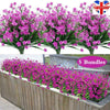5 Bundles Artificial Flowers Plastic Fake Outdoor Plants Faux UV Resistant Decor