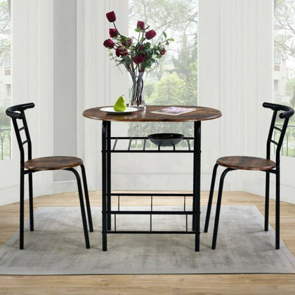 Small Table And 2 Chairs Breakfast Bar Kitchen Dining Room Furniture Set Brown
