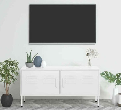 Industrial TV Cabinet Steel White Media Unit Stand Cupboard Console Sideboard
