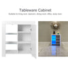 White Sideboard Buffet with LED lights 3-Tier Tableware Storage Cupboard