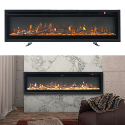 60 Inch Electric Wall Mounted LED Fireplace 9 Color Wall Inset Into Fire Heater
