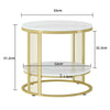 2-tier Marble Top Round Coffee Table Side Lounge Living Room Gold Legs w/ Shelf