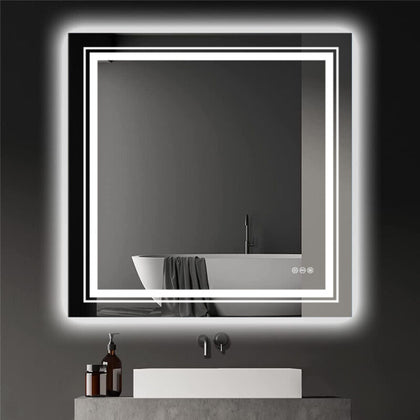 800x800mm Illuminated Bathroom Mirror Dimmable LED Light Vanity Makeup Anti Fog