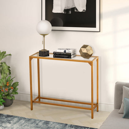 Modern Console Table Slim Glass Top Hallway Living Room Side Table Metal Leg