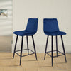 75CM Seat High Blue Velvet Bar Chairs Counter High Chairs Padded Seat Back Rest