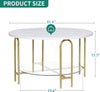 Round Coffee Table 2 Tier Faux Marble Clear Glass Storage Shelf Gold Metal Legs