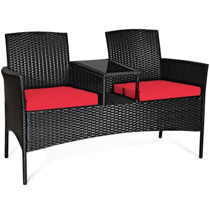 Outdoor Garden Furniture 2-Seater Rattan Chair Middle Tea Table Padded Cushions