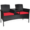 Outdoor Garden Furniture 2-Seater Rattan Chair Middle Tea Table Padded Cushions