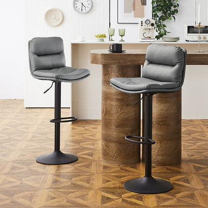 2pcs Barstools Set Faux Leather Soft Cushion Padded Bar Stool Metal Base Chair