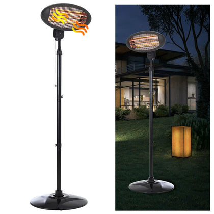 2KW Free Standing Electric Quartz Patio Heater Outdoor Garden Waterproof Heating