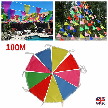 Colorful 100M Triangle Flags Bunting Banner Pennant Festival Wedding Party Decor