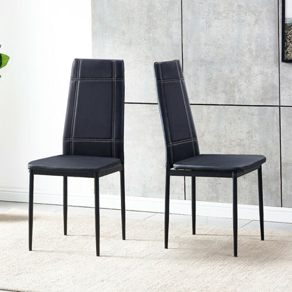 Set of 2 Black Dining Chairs Faux Leather Padded Seat Metal Frame Office Chair