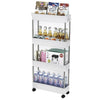 4-Tier Home Trolley Kitchen Storage Cart Steel Bars 4 Wheels Rolling Unit White