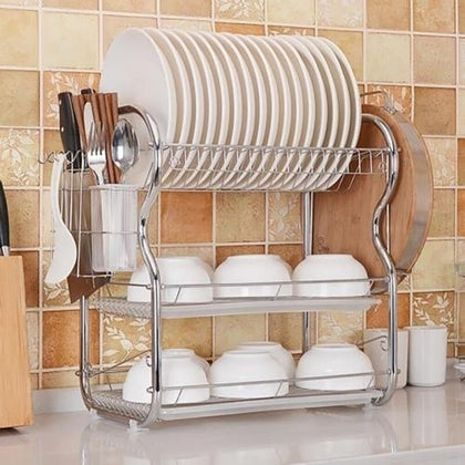 Portable 3-Tier Dryer Kitchen Dish Cup Drying Rack Holder Sink Drainer Chrome UK