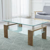 Tempered Glass Coffee Table Shelf Rectangle Livingroom Wood effect Legs