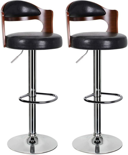 2 x Breakfast Bar Stool Swivel Adjustable Padded Chair Low Back Vintage Kitchen