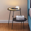 Black Glass Side End table Beside Table Round With LED Wireless Charging