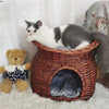 Handmade Wicker Pet Bed Basket Cat Puppy Sleep 2 Tier House Removable Cushion