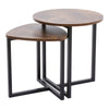 Set of 2 Pcs Modern Coffee Side End Tables Nest Wooden Tabletop Metal Legs Stand