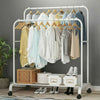Double Clothes Rail Rack Garment Hanging Display Stand 4 Wheels Portable Armoire