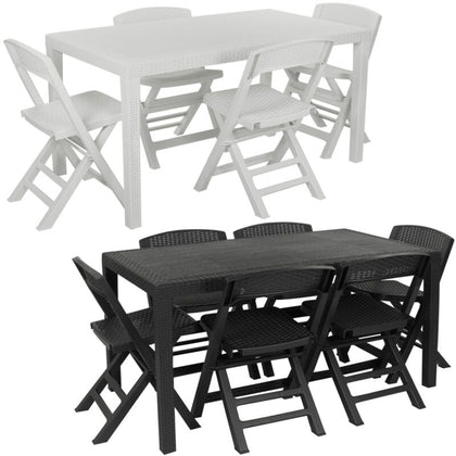 Plastic Rattan Patio Dining Table & Folding Chairs Outdoor Garden Furniture Sets