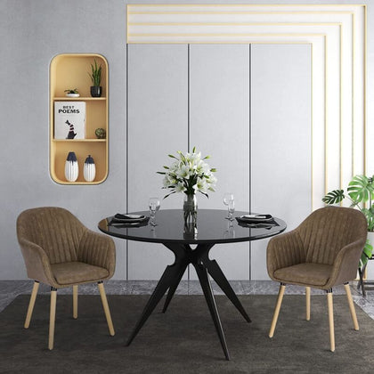 Set of 2 Kitchen Dining Chairs Faux Leather Armchairs Wood Leg Home Office
