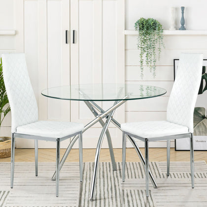 White Dinner Table&Chair Set Chrome Glass Dining Table or Faux Leather Chairs UK