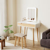 Dressing Table Vanity Set Wood Makeup Desk with 3-Mode LED Light Mirror Stool