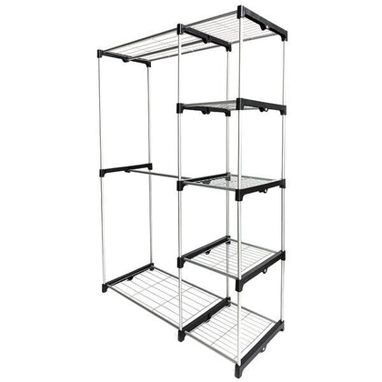 5-Tier Wardrobe Portable Clothes Storage Cupboard With Hanging Rail Shelving UK