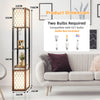 Floor Lamp Wooden Shelf Standing Light w/Dual Switch & Fabric Lampshades Modern
