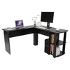 L Shape Corner Computer Table with Bookshelf Home Office Study Laptop Desk Black