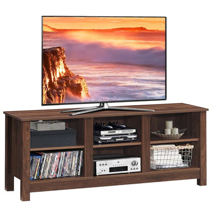 TV Stand for TVs up to 55 Inches Wooden 6 Storage Compartments TV Cabinet Table