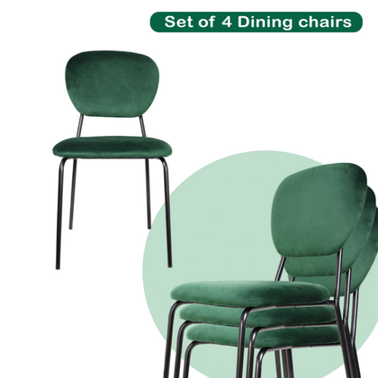 4PCS Velvet Dining Chairs Green Stackable Fabric Chairs Metal Leg Home Office