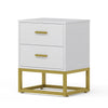 Modern Bedside Table Nightstand with 2 Drawers Sofa Side End Table Metal Leg