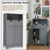 Bathroom Floor Cabinet Wooden Storage Cupboard with Adjustable Shelf & Doors