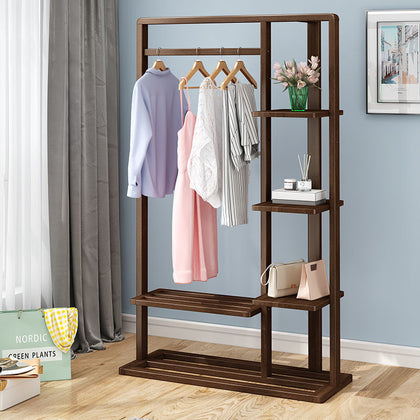 6 Tier Ladder Strong Wooden Clothes Rail Garment Rack with Top Rod Hanging Shelf