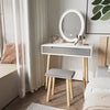Dressing Table Vanity Set Makeup Desk with Dimmable LED Light Mirror Stool Wood