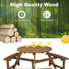 6-person Round Wooden Picnic Table Outdoor Dining Table Bench with Umbrella Hole