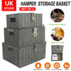 SET OF 3 Storage Baskets Resin Wicker Woven Hamper Box Lid & Lock Stackable UK
