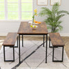 Dining Table and 2 Benches Set Industrial Kitchen Furniture Rustic Brown MW
