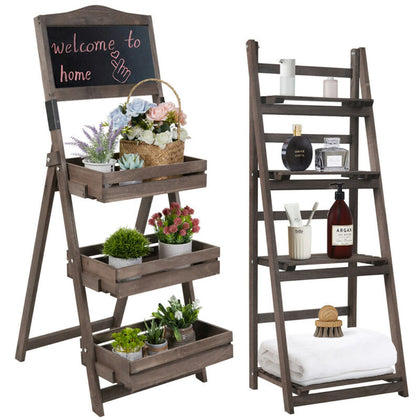 3/4 Tier Wooden Ladder Shelf Display Stand Unit Home Plant Flower Book Shelves