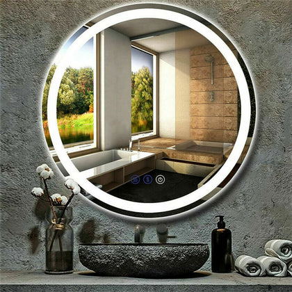 Large Slim LED Bathroom Mirror Round 600-800mm Light up Illuminated Demister Pad