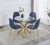 4x Blue PU Leather Dining Chairs Tempered Glass Dining Table Golden Chromed Legs