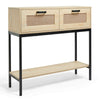VonHaus Rattan Console Table w/ 2 Storage Drawers & Shelf | Entryway Hall Table