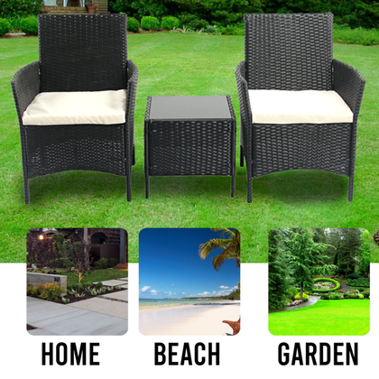 3PCS Outdoor Rattan Garden Furniture Bistro Set Patio Wicker Table & Chair Set