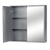 Bathroom Cabinet Cupboard Make-up Storage Shelves with Mirror Double Door Grey