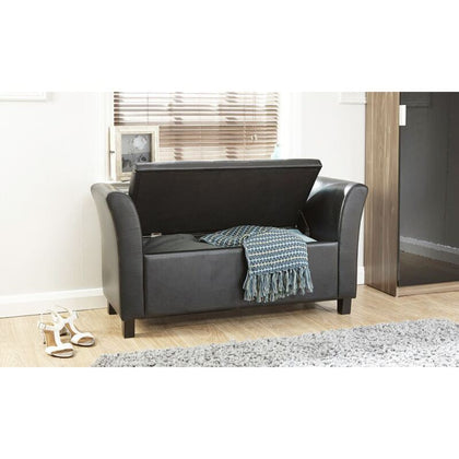 Window Ottoman Storage Blanket Box Bench Stool Chest Trunk Seat Chair Pu Black