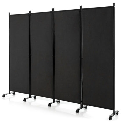 Rolling 4-Panel Room Divider 172cm Folding Privacy Screen Portable Wall Divider